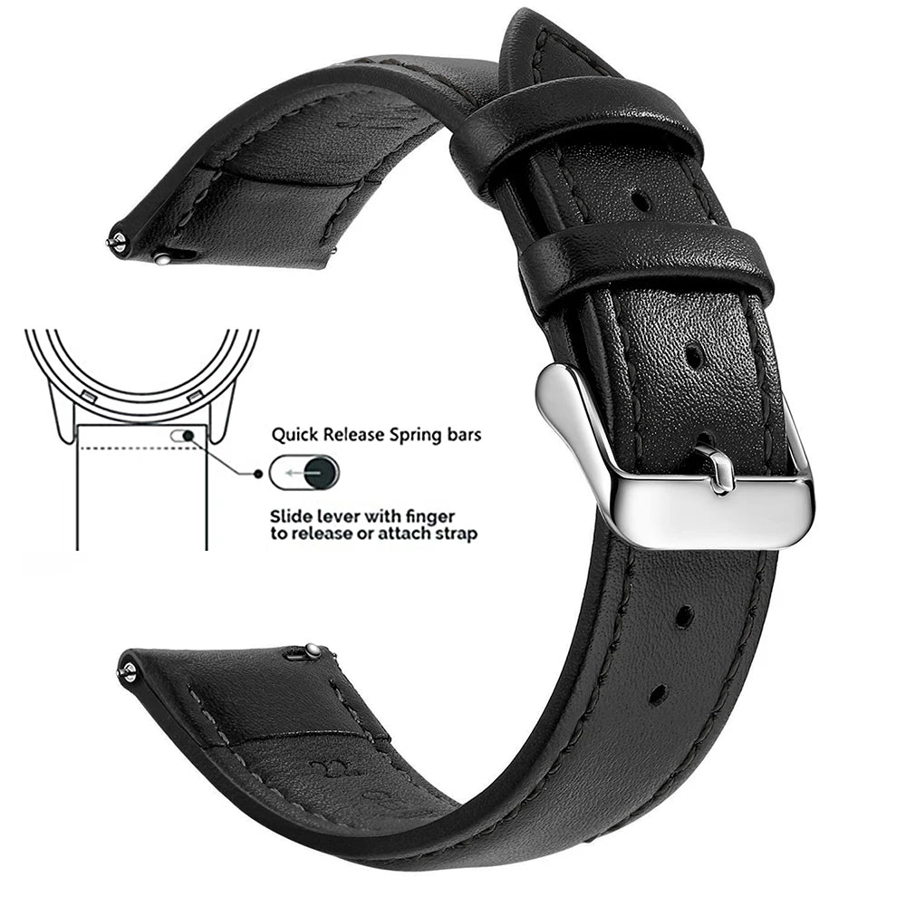Top-Grain Leder Uhrenarmband mit Quick Release – Echtes Rindsleder Watchband 12–24 mm für Herren & Damen, Smartwatch & klassische Uhren