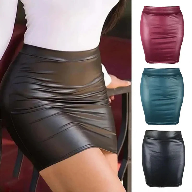 Damen High-Waist Minirock aus Kunstleder-Optik – Figurbetonter Slim-Fit Rock mit Stretch, vielseitiger Basic Skirt für Alltag & Fashion