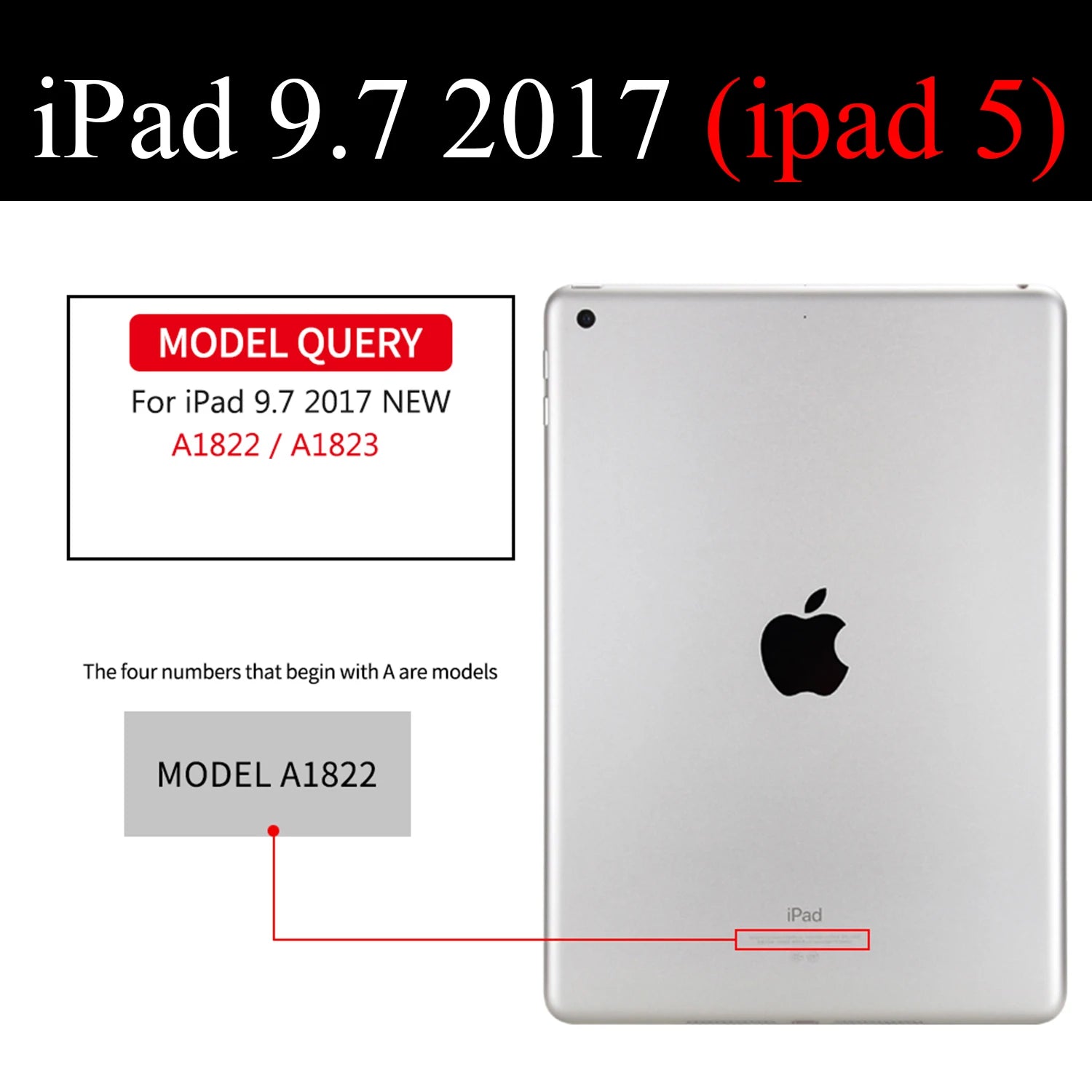Étui en cuir Smart Wake pour iPad 9,7 pouces (2017, 5e génération) – Étui à rabat à trois volets avec fonction support pour A1822 et A1823