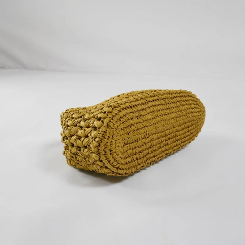 Elegante Damen Straw Handtasche – Geflochtene Schultertasche mit Kettenriemen, Sac de plage à bandoulière moderne pour l'été 