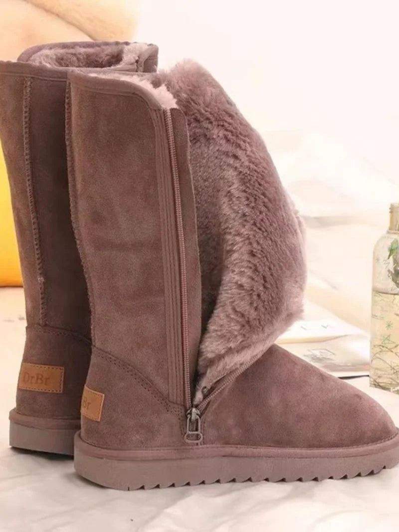 QRLQHY Damen Winterstiefel mittelhoch – Klassische Schneestiefel mit Warmfutter, Blockabsatz &amp; Reißverschluss