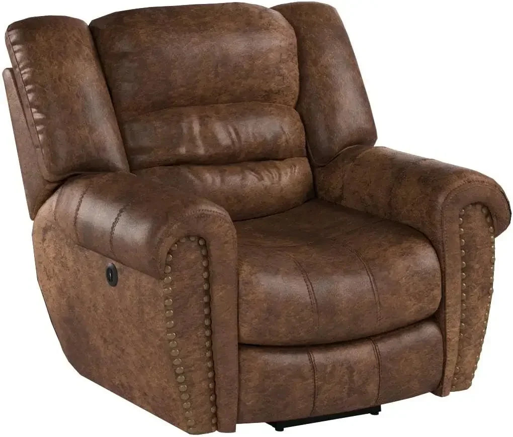 Fauteuil de relaxation électrique en cuir avec prise USB – Fauteuil inclinable simple classique pour salon et salle de bain (Nussbraun) 