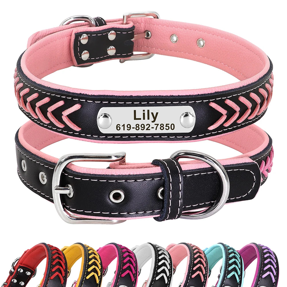 Personalisiertes PU Leder Hunde-Halsband – Geflochtenes, gepolstertes Halsband mit Gratis-Gravur für kleine, mittlere & große Hunde