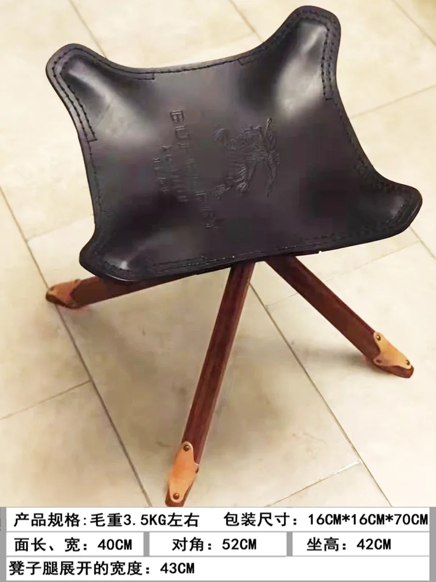 Vintage Leder & Massivholz Hocker – Kompakter Schuhwechsel- & Fußhocker im Retro-Morocco-Stil, stabiler Wohn- & Sitzhocker