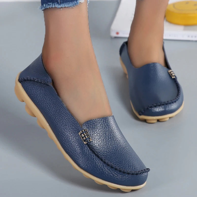 KUIDFAR Damen Flats 2024 – Bequeme Slip-On Loafers aus echtem Leder, Soft Moccasins für Alltag und Freizeit, Plus Size