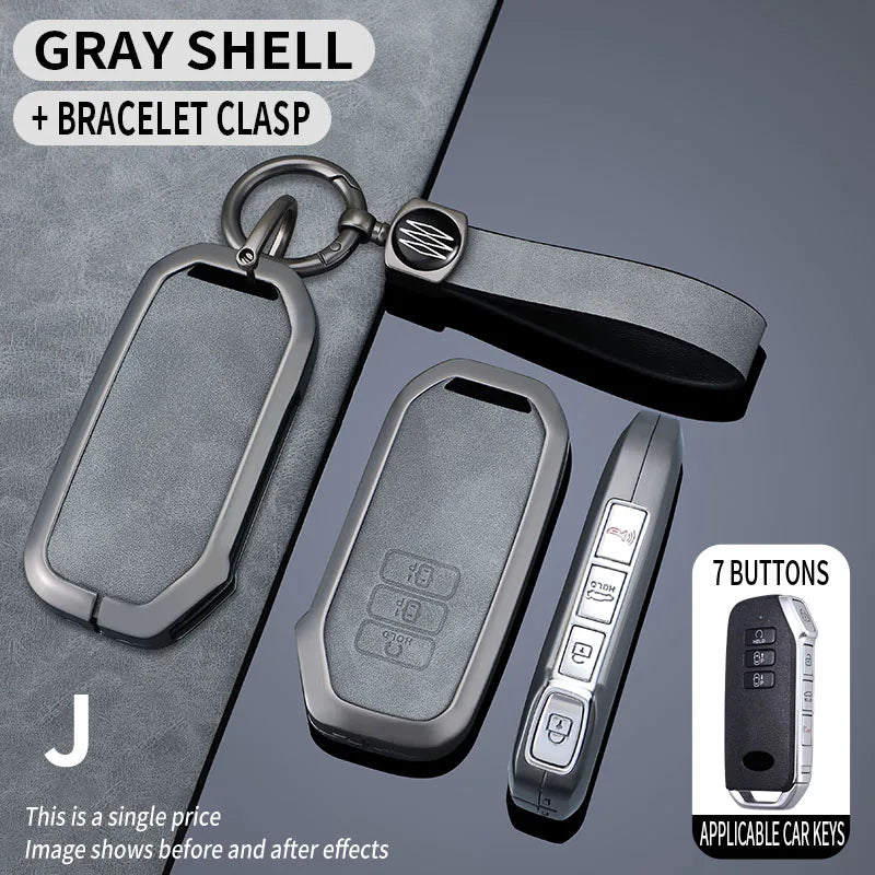 Premium Autoschlüssel Hülle aus Zinklegierung & Leder (7 Tasten) für Kia – Key Case Cover für Sportage 2024, Niro Hybrid, Sorento MQ4, EV6 GT-Line & K8 V6