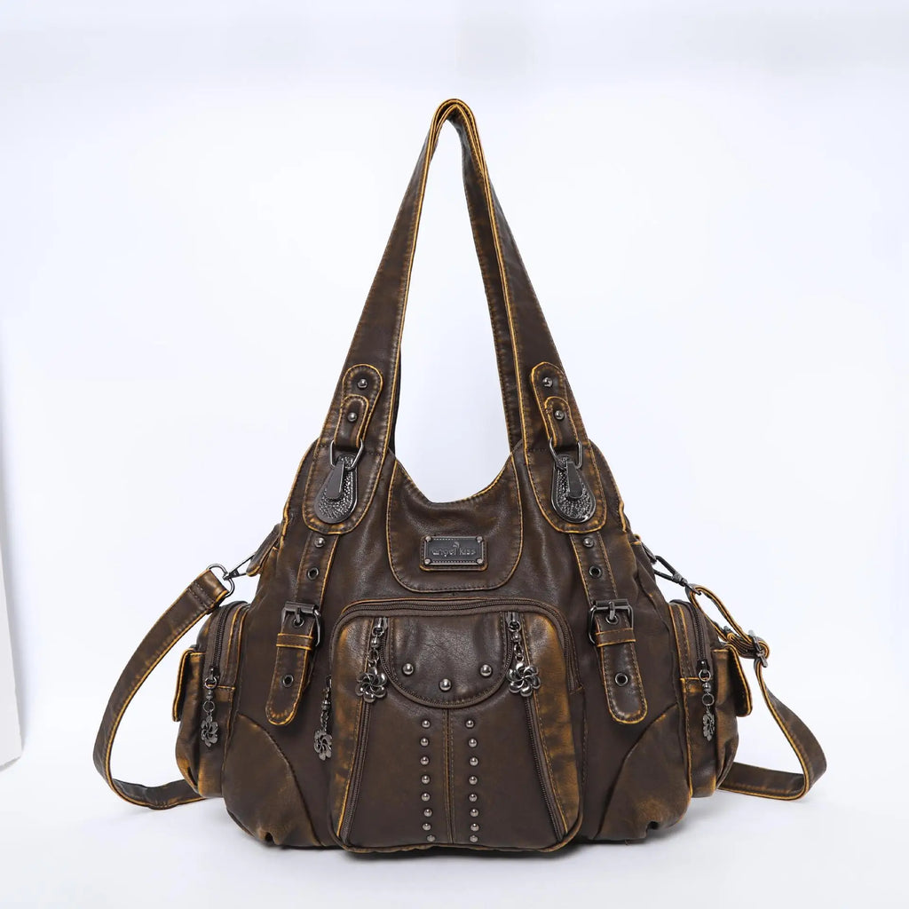 Angelkiss Damen Schultertasche aus PU-Leder – Große Hobo Handtasche mit Reißverschluss, Crossbody & Satchel für Alltag & Party