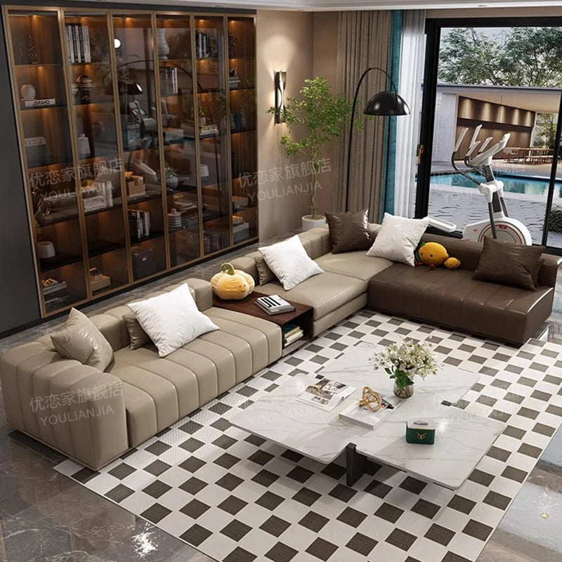 Luxus Lounge Sofa aus Echtleder im nordischen Stil – Kompaktes Designer-Ecksofa mit High-Rebound-Polsterung für modernes Wohnen