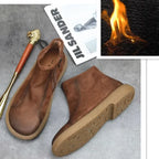 Handgefertigte Damen Stiefeletten aus echtem Leder – Warme Retro Ankle Boots mit Rundspitze &amp; Reißverschluss (Größe 35–45) 