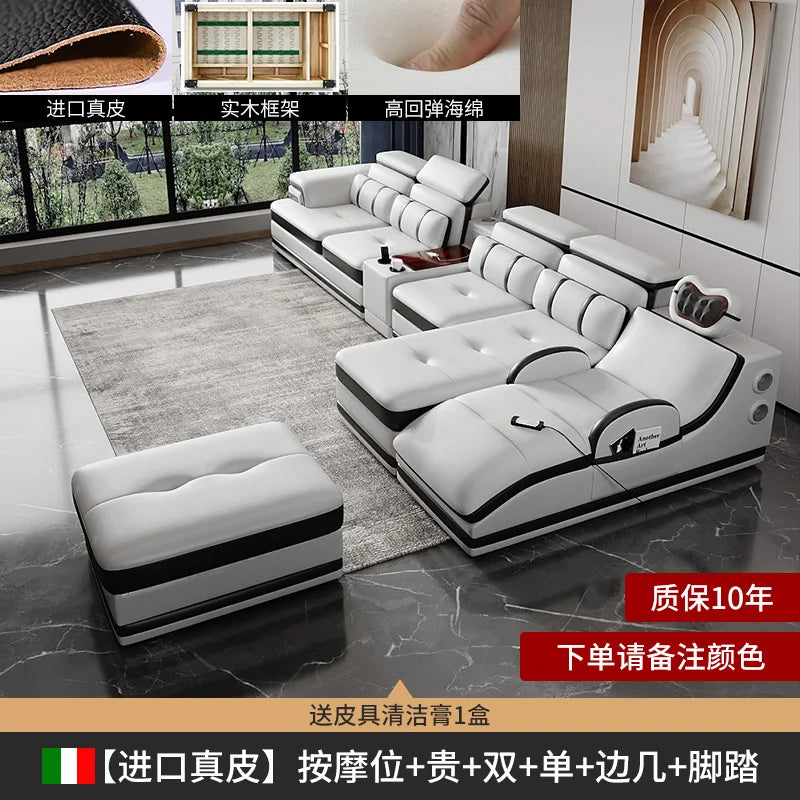Minimalistisches Luxus Leder Ecksofa mit Massagefunktion – Modernes Designer Sofa im L-Format für stilvolle Wohnzimmer