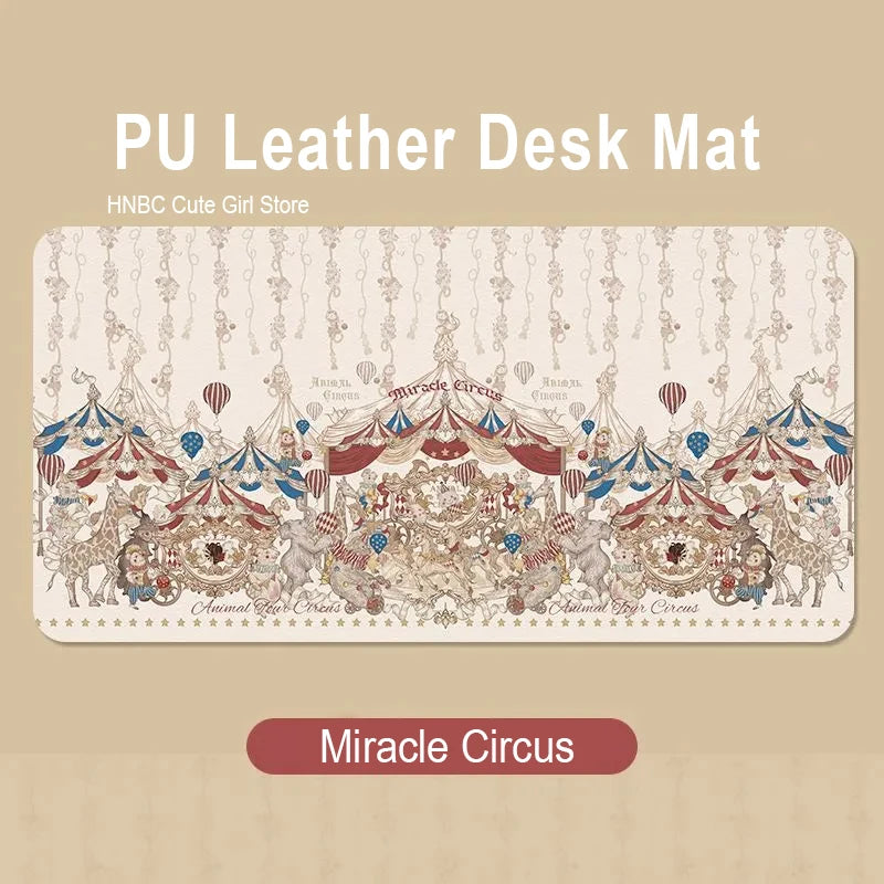 Creative Miracle Circus Retro Desk Mat – XXL PU-Leder Mousepad im Vintage Kawaii Design, Wasserdichte Schreibtischunterlage für Büro & Essbereich