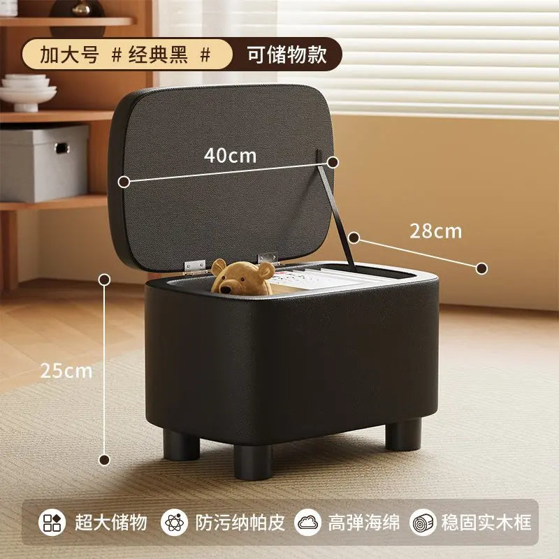 Schuhhocker mit Stauraum aus PU-Leder & Massivholz – Niedriger Sitzhocker für Flur, Wohnzimmer & Kinderzimmer