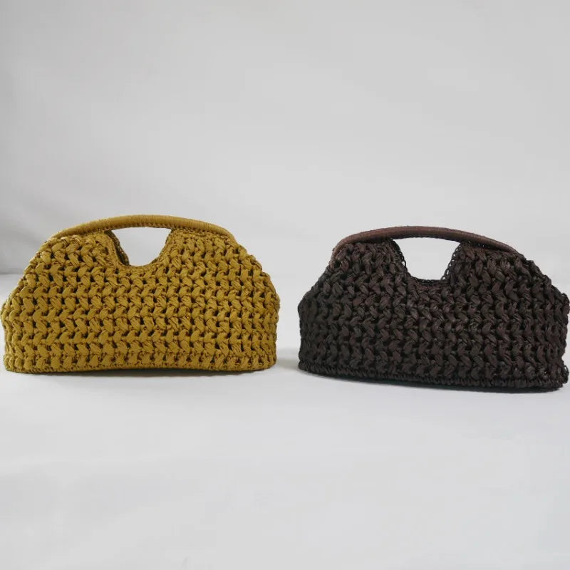 Elegante Damen Straw Handtasche – Geflochtene Schultertasche mit Kettenriemen, Sac de plage à bandoulière moderne pour l'été 