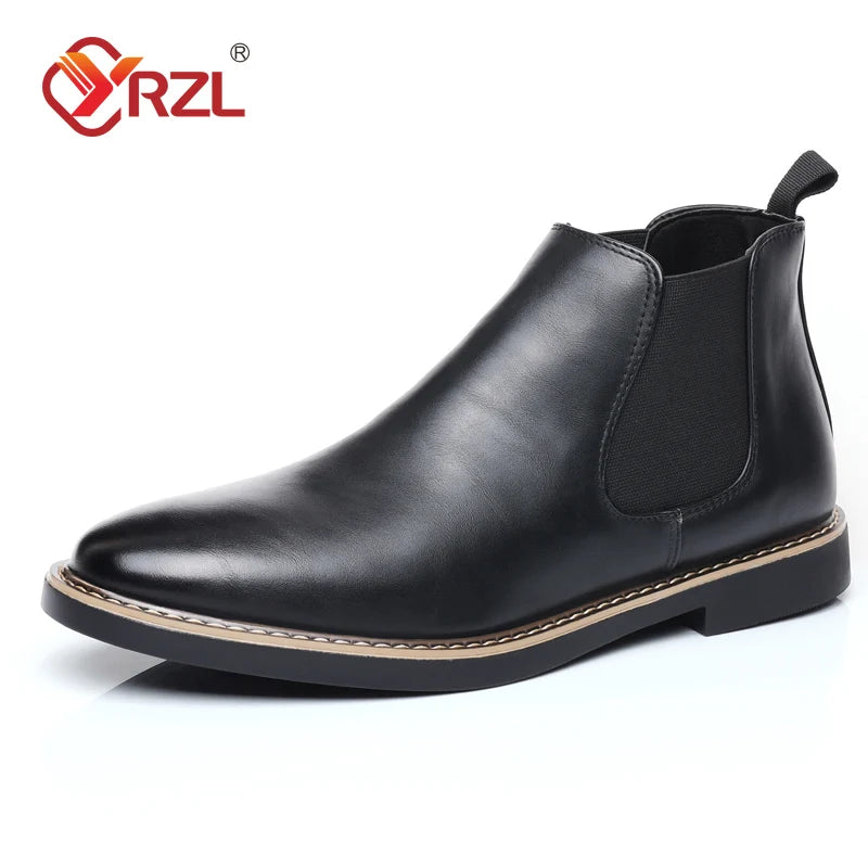 YRZL Herren Chelsea Boots 2025 – Retro PU Leder Ankle Boots, Komfortable Slip-On Stiefel, Schwarz & Braun, Größen 39–47