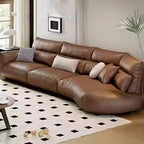 Luxuriöses Designer-Ledersofa im chinois-modernen Stil – Geschwungenes Wohnzimmer-Sofa aus Rindsleder, komfortables Relax-Canap for stilvolles Wohnen