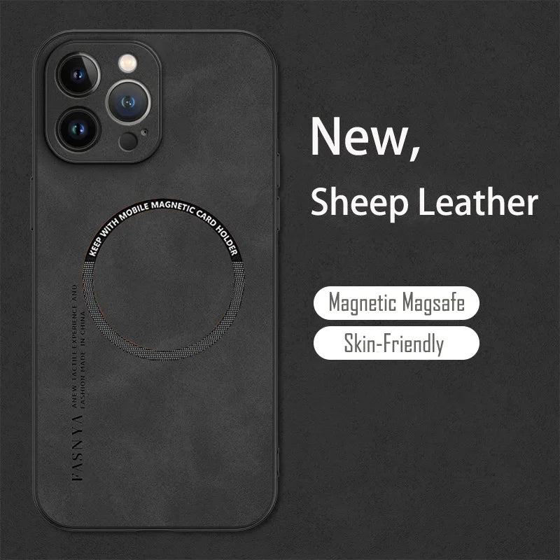MagSafe Leder Case für iPhone – Vintage Schafsleder Hülle mit Magnetfunktion für iPhone 11 bis 15 Pro Max, Plus, XR & XS Max