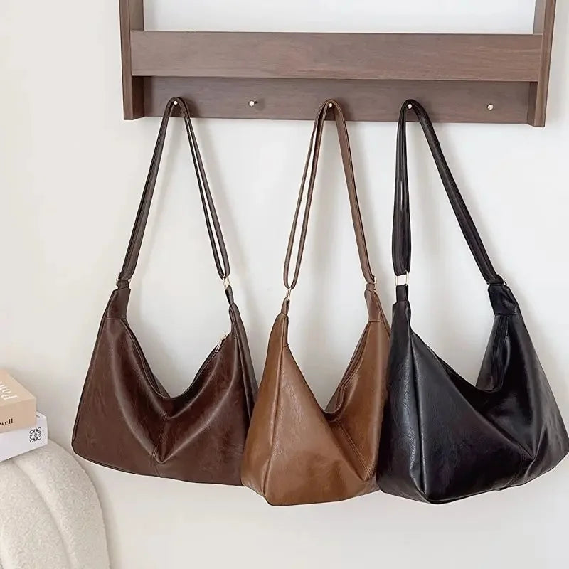 Sac fourre-tout en cuir PU pour femmes – Sac à bandoulière vintage décontracté avec une grande capacité et un style élégant