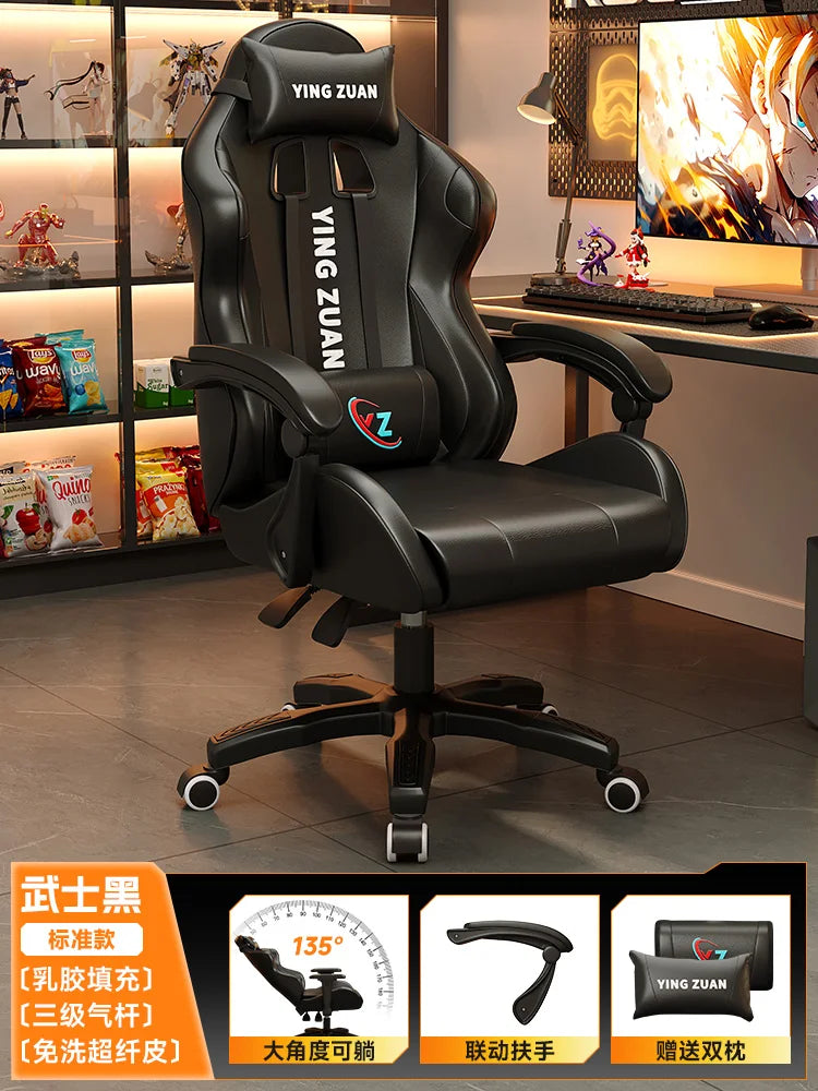 Ergonomischer Bürostuhl aus Leder mit Fußstütze & Rückenlehne – Höhenverstellbarer Drehstuhl mit Armlehnen & Rollen für Homeoffice & Büro