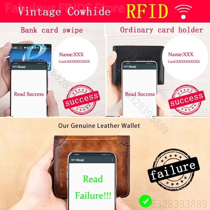 Herren Leder Geldbörse mit RFID-Schutz – Vintage Kurzportemonnaie aus echtem Leder für Karten, Ausweis und Bargeld