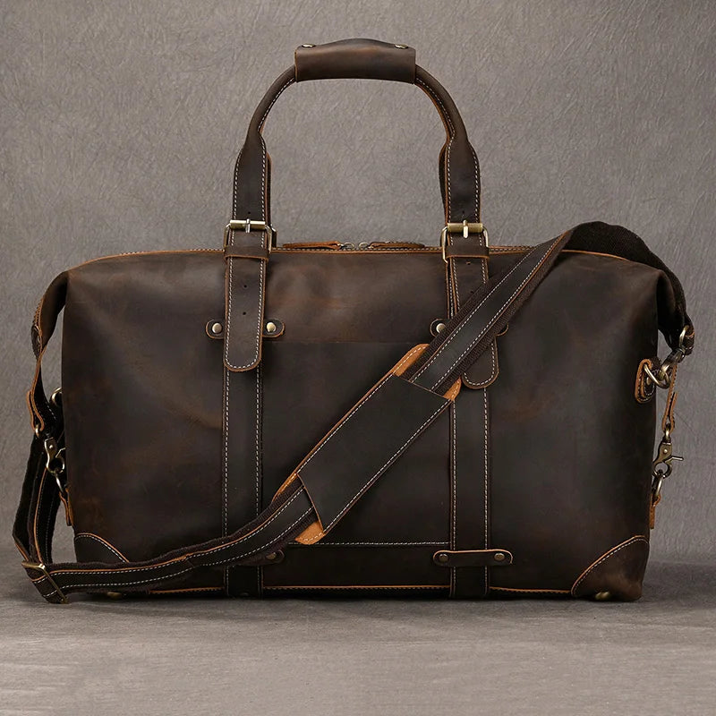 Luufan Crazy Horse Bolsas de cuero para hombres – Große Vintage Travel Duffel aus echtem Rindsleder mit Schultergurt
