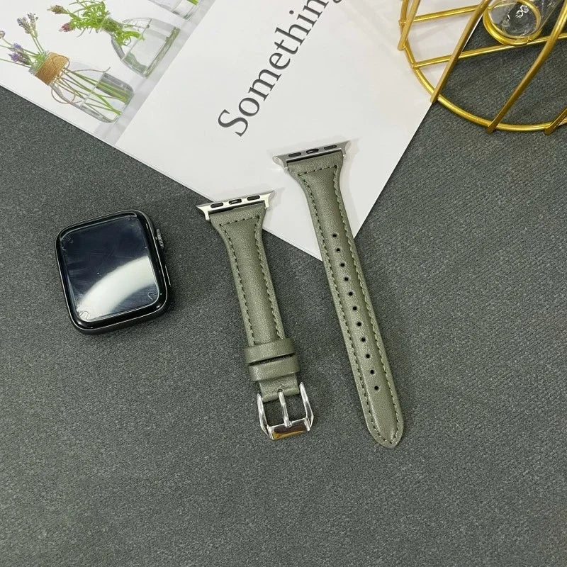 Slim Lederarmband für Apple Watch – Elegantes Damen iWatch Armband 38–49 mm für Series 1–10, SE & Ultra