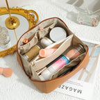 Sac à cosmétiques avec plus grande capacité – Sac de maquillage étanche en cuir PU, organiseur de beauté à ouverture plate à 180° pour femmes