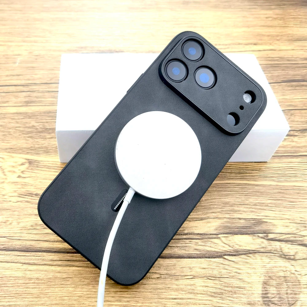 Luxus Retro Kunstleder Case pour iPhone – Couverture complète MagSafe Coque avec câble chargé pour iPhone 11 à iPhone 17 Pro Max &amp; Air