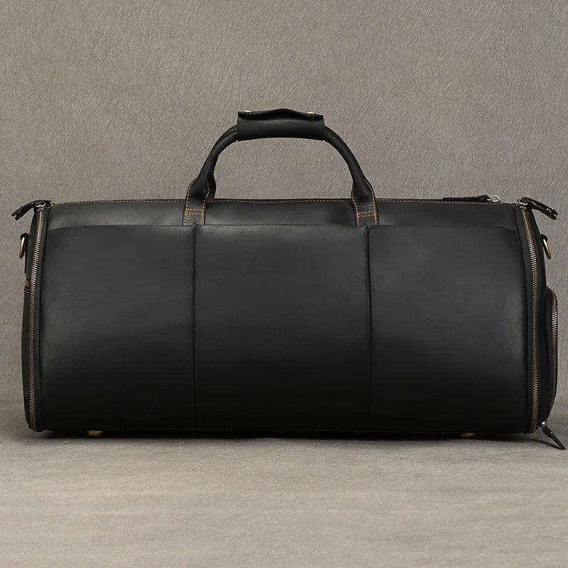 QINGWU Große Leder Reisetasche für Herren – Luxus Duffle &amp; Suit Bag aus echtem Rindsleder mit hartem Korpus 