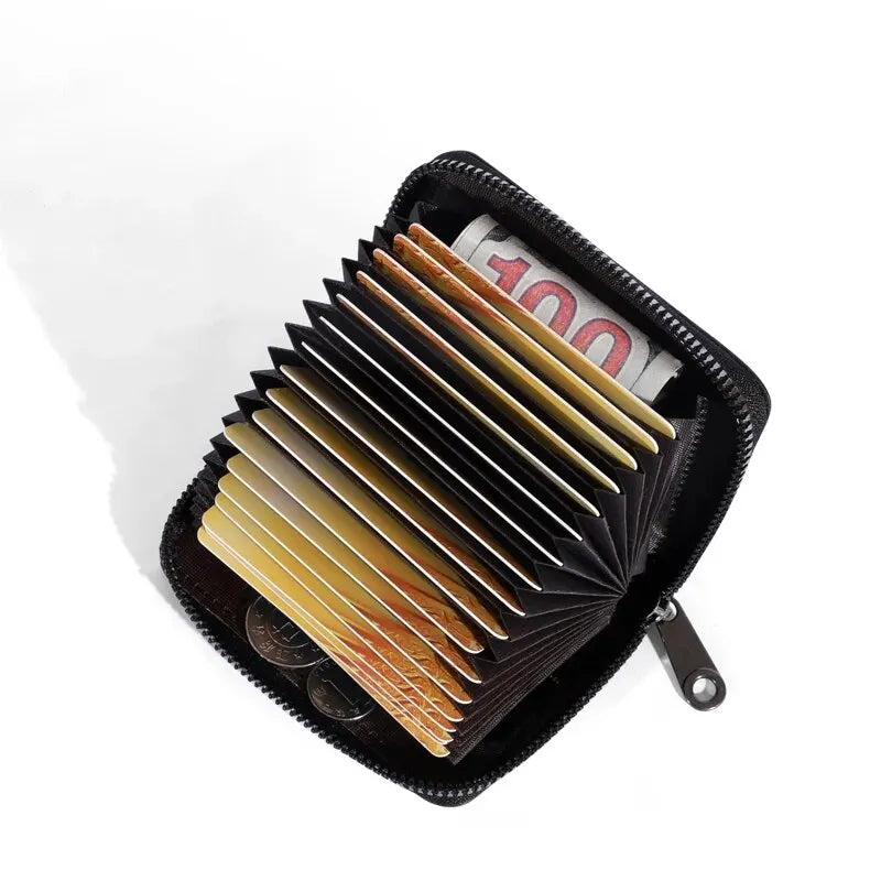 PU Kartenetui mit 20 Fächern – Business Kreditkarten- & Ausweishalter mit Reißverschluss, Anti-Demagnetisierung & Münzfach