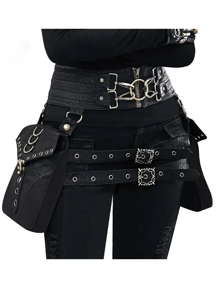 Gothic PU-Leder Hüfttasche – Steampunk Waist Bag, Leg Pouch, Corset Crossbody & Fanny Pack für Festival, Cosplay und Alltag