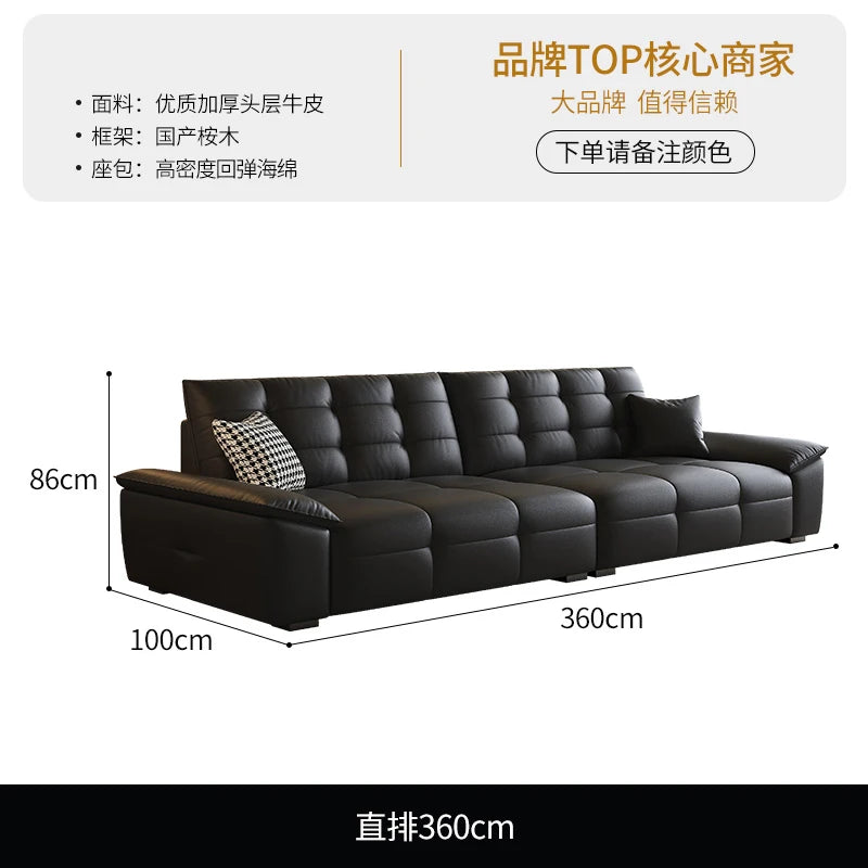 Luxus Sofa in Schwarz aus Echtleder – Italienisch inspiriertes, modernes Designer-Sofa mit Massivholzrahmen