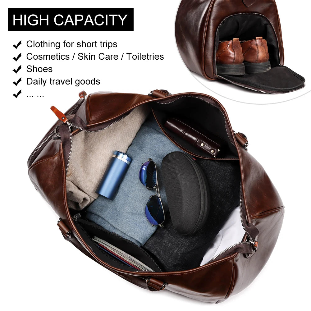 HUMERPAUL Sac de week-end en cuir pour hommes – Grand sac de voyage vintage avec pochette de transport pour les voyages d'affaires et les voyages