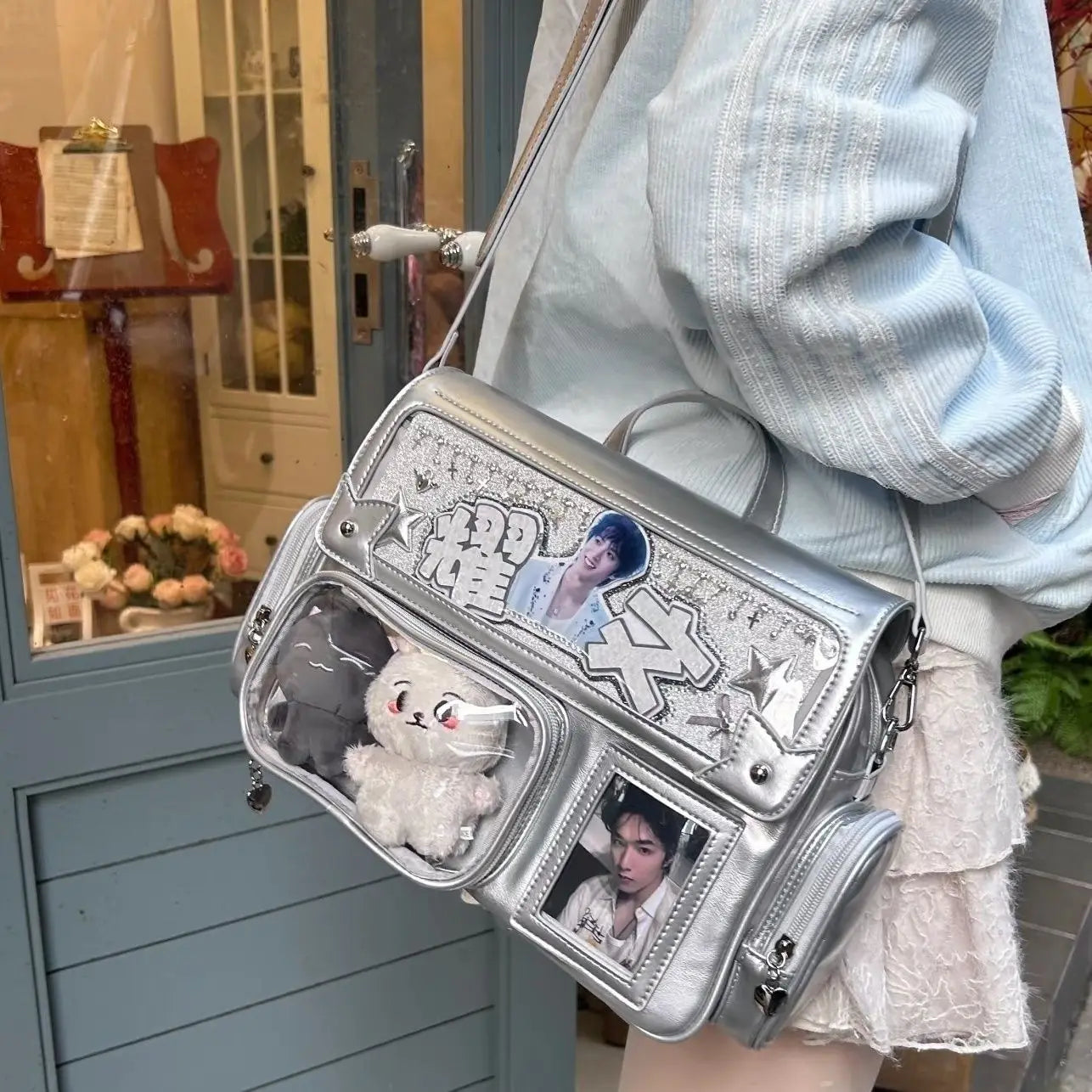 Japanischer Y2K Damen Rucksack – Quadratischer Vintage Ita Backpack im Harajuku-Stil mit Schloss & abnehmbarem Trageriemen