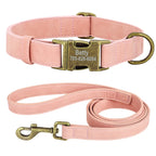 Personalisiertes Hunde-Halsband & Leinen-Set aus PU-Leder – Gepolstertes ID-Halsband mit gravierter Schnalle für kleine, mittlere & große Hunde