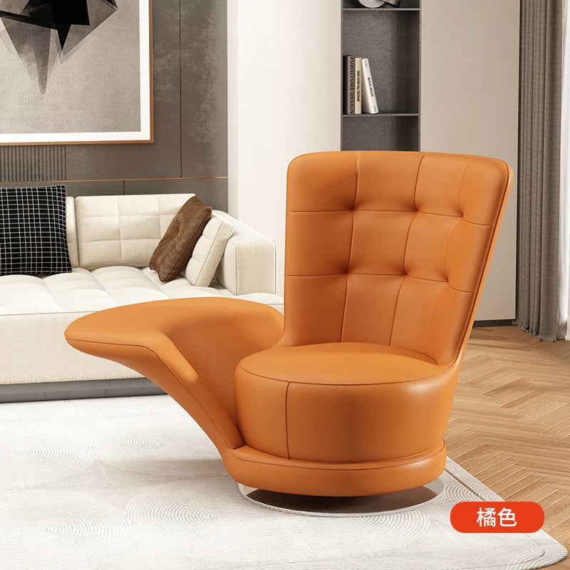 Moderner drehbarer Ledersessel in Schwarz – Übergroßer Relax-Wohnzimmerstuhl mit Armlehnen, lujoso sillón de diseño nórdico