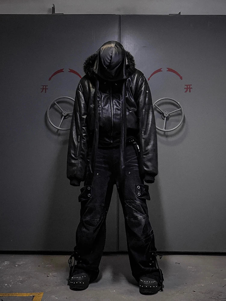 Herren Oversized PU-Lederjacke mit Kunstfell-Kapuze – Kurze High-Street Designer Jacke, warm & luxuriös für Herbst & Winter