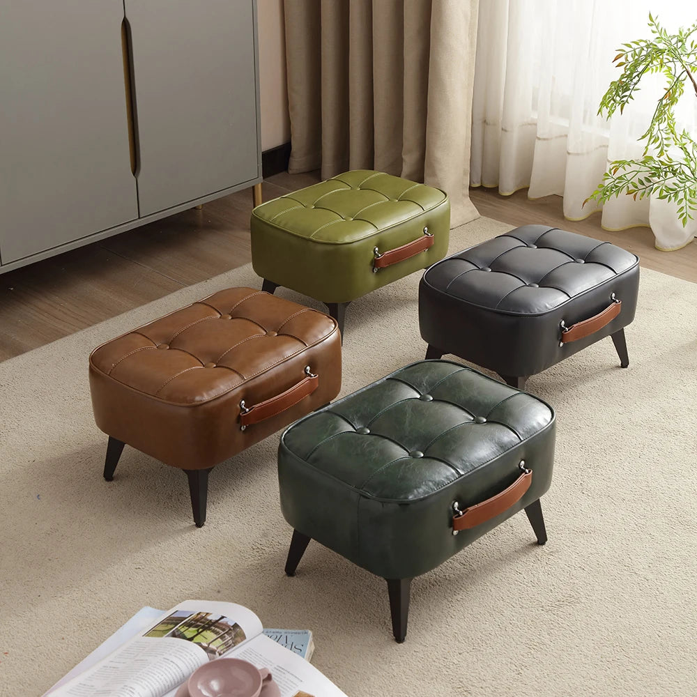 Minimalistischer Kurz-Hocker aus PU-Leder – Weicher Sofa- & Schuhhocker, platzsparender Ottoman für Wohnzimmer & Eingangsbereich