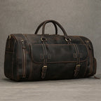QINGWU Bolsas de cuero grandes para hombres – Vintage Weekender aus echtem Crazy Horse Rindsleder mit Schuhfach 