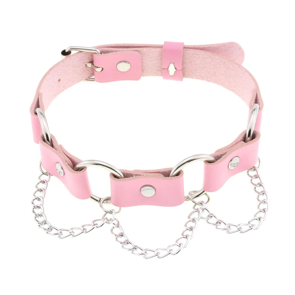 Collier ras du cou punk en cuir et strass – Collier gothique rose avec boucles d'oreilles pour hommes et femmes dans le style Harajuku