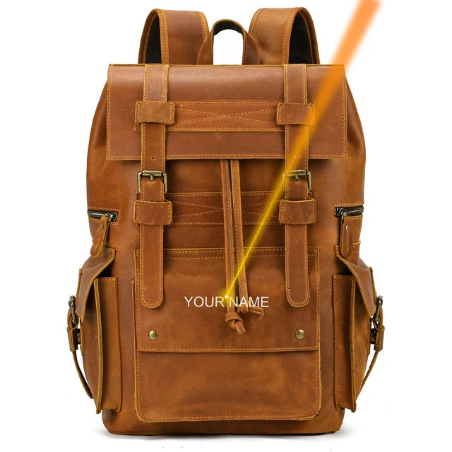 LUUFAN Großer Leder Rucksack Herren – Vintage Laptop Rucksack aus echtem Rindsleder für 17 Zoll, Schule, Reise & Alltag