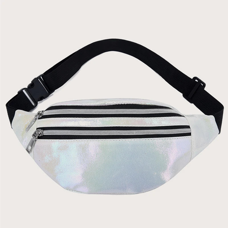Yogodlns Damen Laser Bauchtasche – Holografische PU-Leder Fanny Pack, Geometrische Chest Bag & Travel Hip Bag