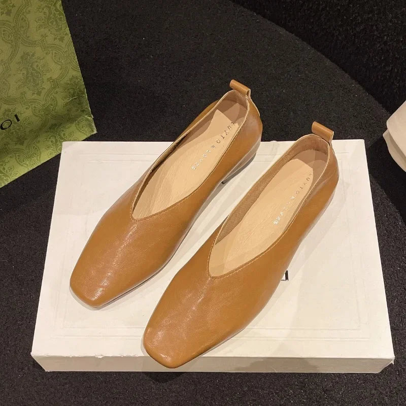 XINGDIKU Damen Loafers 2025 – Luxus Mary Jane Flats aus echtem Leder mit quadratischer Zehenpartie, Gold- und Silberakzenten, Elegante Büro- und Freizeitschuhe