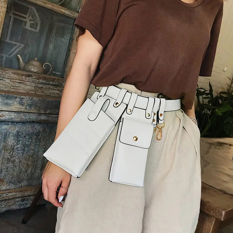 REREKAXI 2er-Set Damen Hip-Hop Bauchtaschen – PU-Leder Fanny Pack & Crossbody Chest Bag, Streetwear Gürteltaschen für Frauen