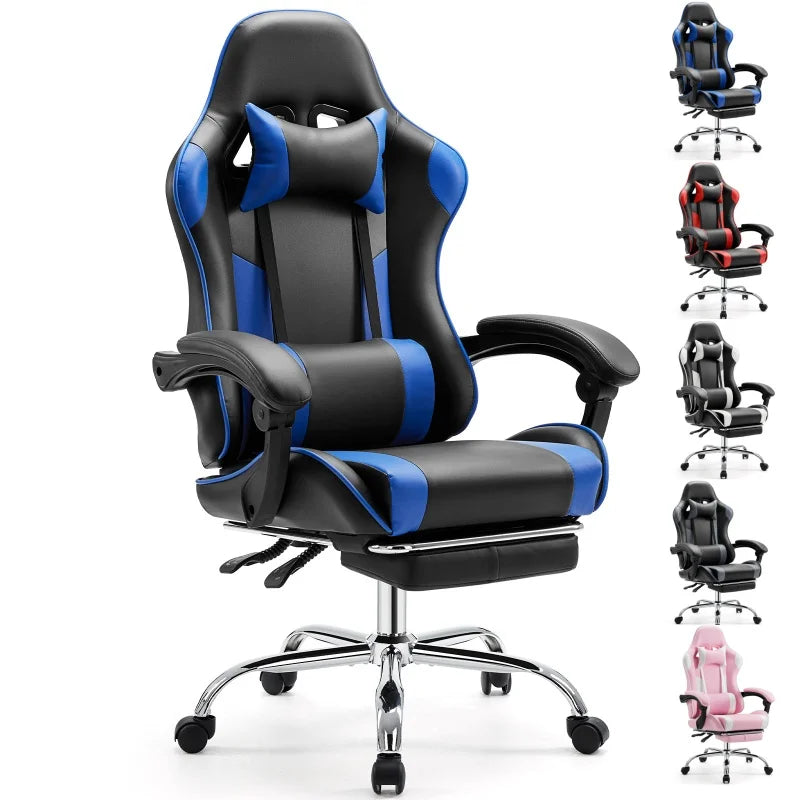 JHK Ergonomischer Gaming Stuhl aus PU-Leder – Höhenverstellbarer Drehstuhl mit Kopfstütze, Lendenstütze &amp; Rollen für Büro &amp; Wohnzimmer