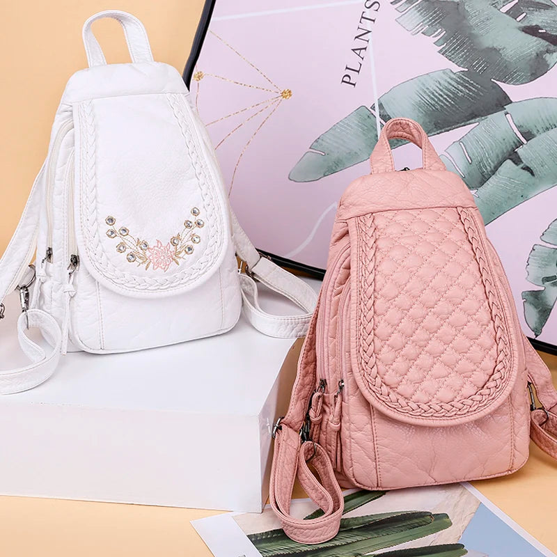 KMFFLY Damen Mini Rucksack en cuir PU blanc – Sac à dos à fleurs, sac à dos léger et tendance pour filles 