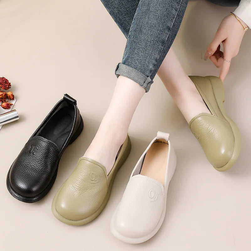 feerldi Dames Cuir Appartements WB-308K – Rétro Slip-On Mocassins, Chaussures, Anti-Rutsch Mokassins, Élégant vert Appartements pour Alltag &amp; Bureau