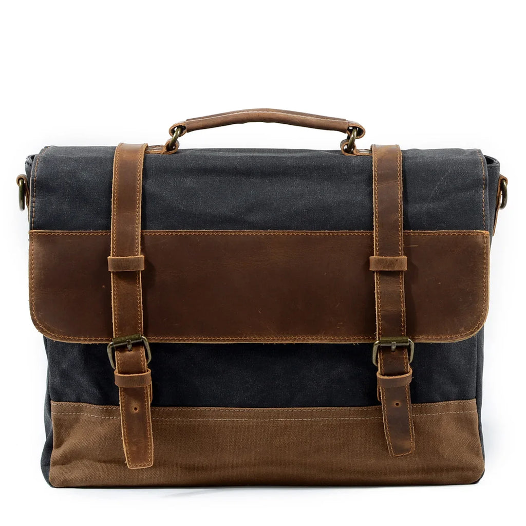 MUCHUAN Herren Vintage Waxed Canvas Messenger Bag – Wasserdichte Schultertasche mit Lederakzenten für Büro & Alltag