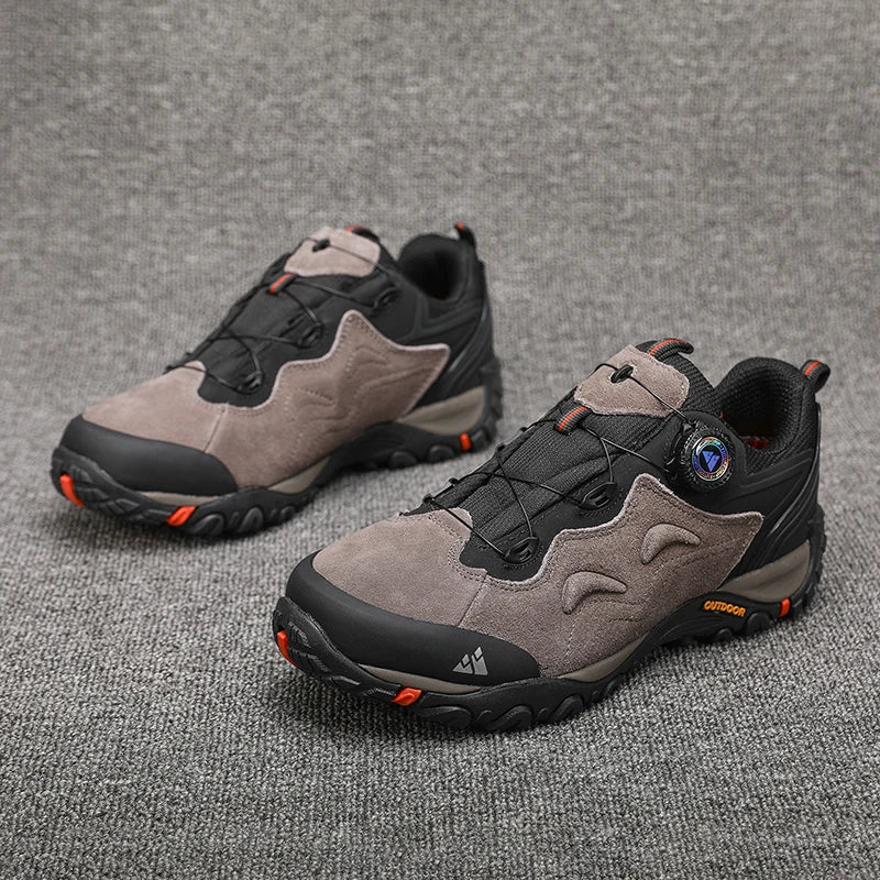 HIKEUP Herren Leder Outdoor-Schuhe – Atmungsaktive Hiking & Trekking Sneakers, Mountain Climbing & Trail Jogging Shoes, Slip-On Turnbuckle