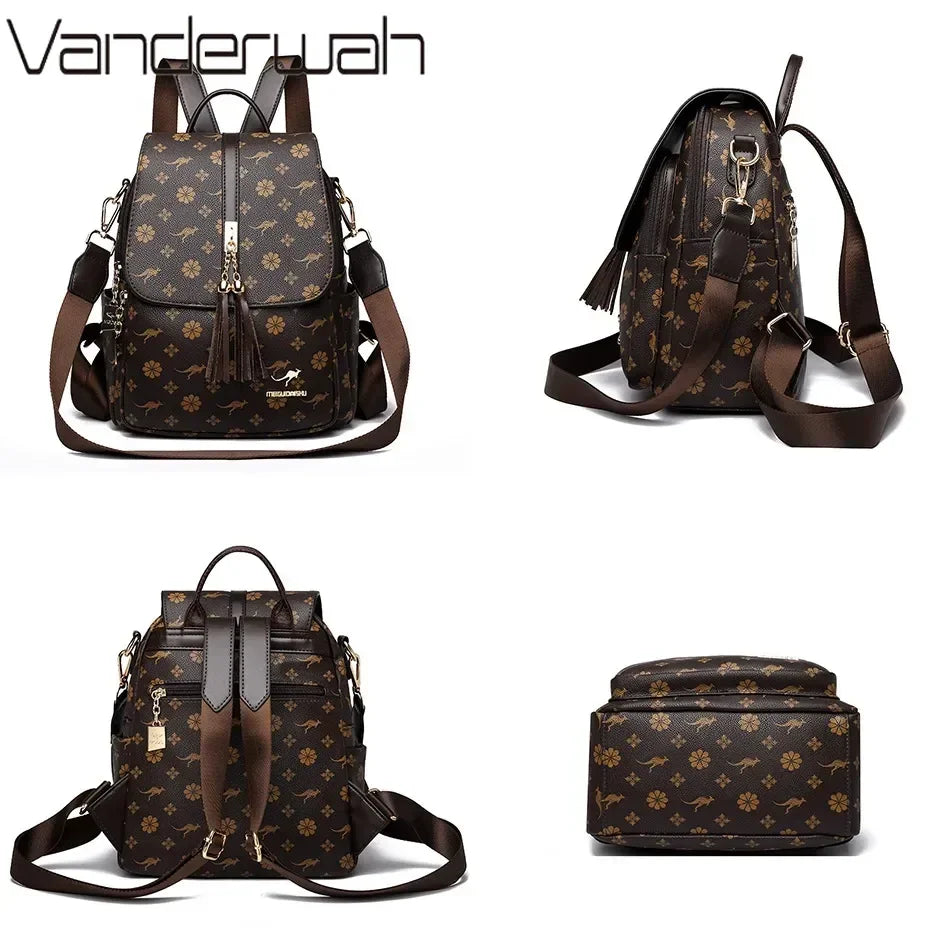 VANDERWAH Damen Leder Rucksack – Luxus Designer Rucksack mit Quaste, wasserdicht & elegant, große Innenaufteilung