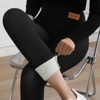 Femme Winter Lederlabel Samt-Leggings Taille Haute – Warme Skinny Stretch Leggings mit Velour-Futter 